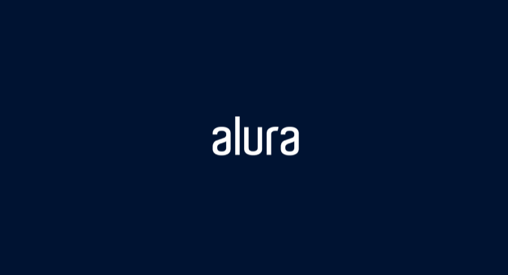 Imagem ilustrativa da logo da empresa alura, com fundo azul escuro.